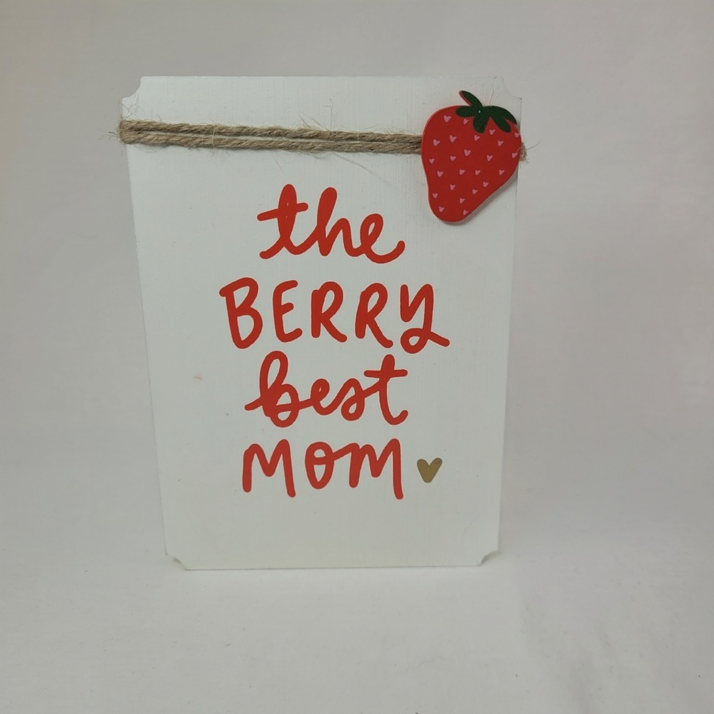 DaySpring the BERRY best MOM Wooden Block Sign Strawberry Decor